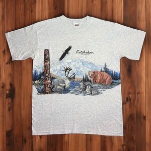 Vintage Alaska T-Shirt Mens Large Gray San Segal Wildlife Graphic Tee Nature 90s